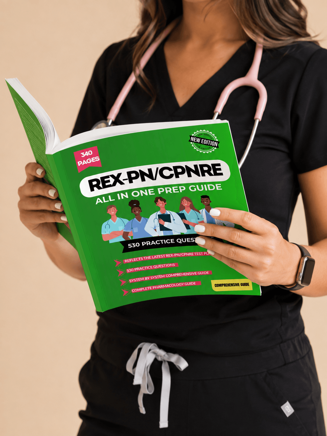 The NursePro printed preparation guide open, showing its pages